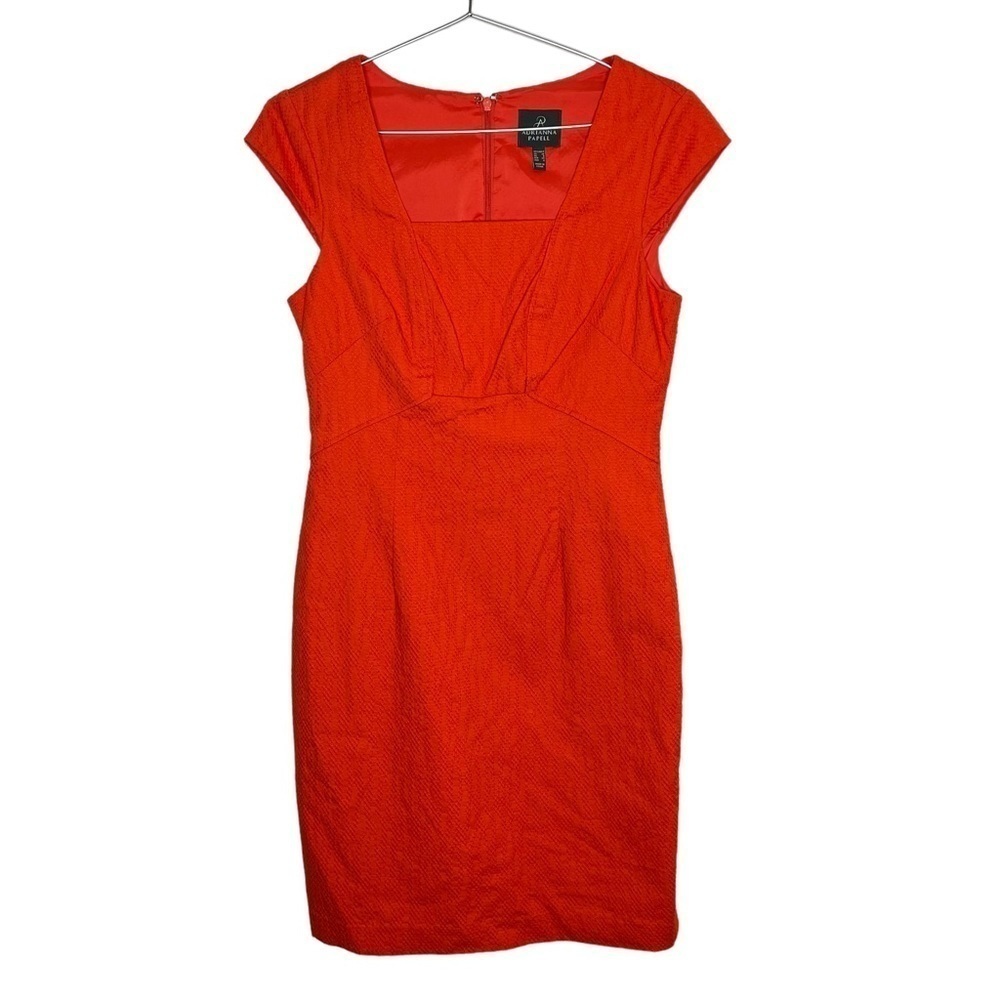 ADRIANNA Papell Sheath Dress Orange Embroidered Cocktail Party Cap Sleeve